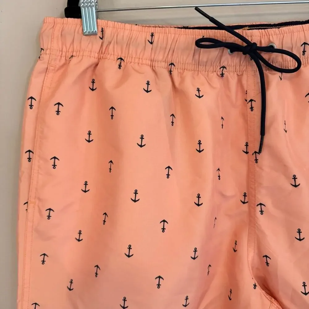 Nautica Mens Elastic Waist Quick Dry Peach Anchor Swim Trunks Shorts Size XL NWT
